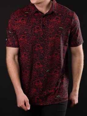 Sunday Swagger Fireball Blaze Golf Polo Men's 2XL Fireball Whisky Red Black